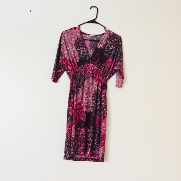 Pink maternity dress empire waist dress with Arabic prints comfy dress - Picture 3 of 4